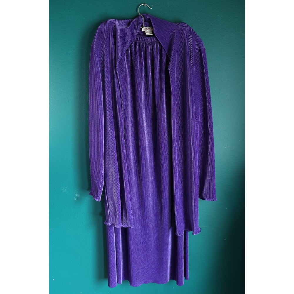 Vintage 2 Piece Maxi Skirt Cardigan Accordion Pleated Deep Purple Whimsigoth L